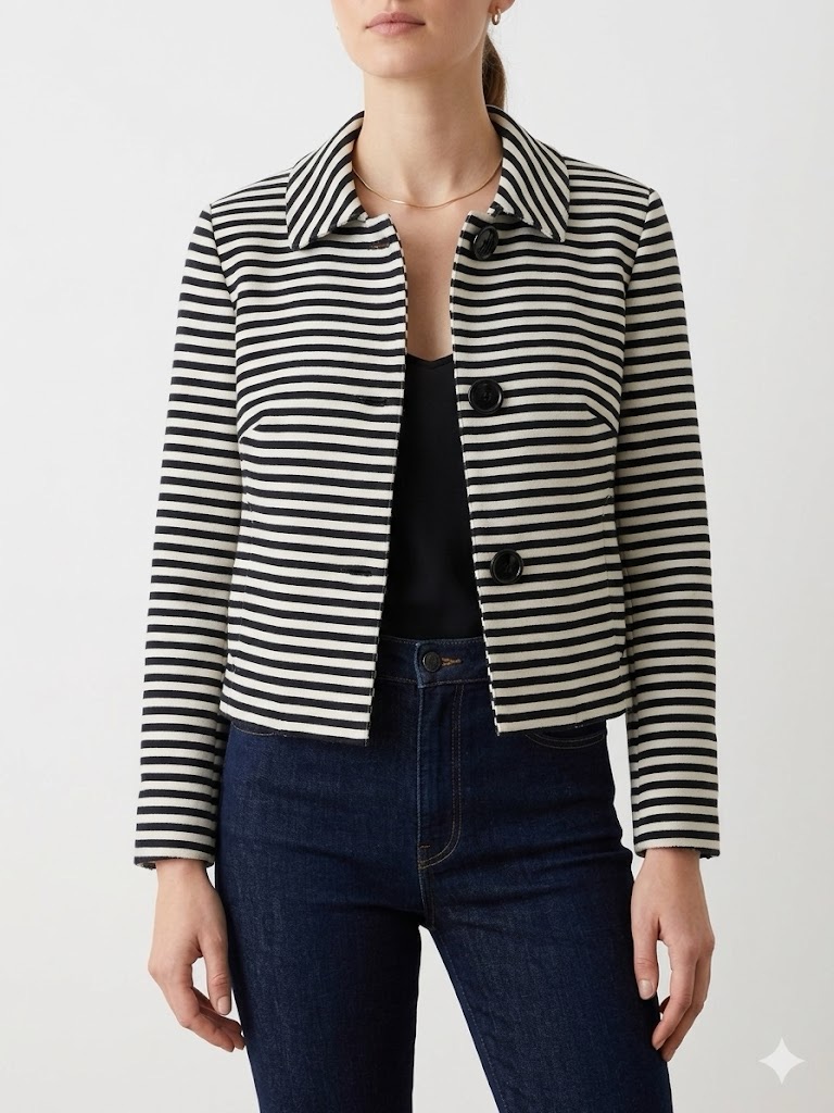 Akris Punto Striped Black & White Cropped Jacket/Blazer